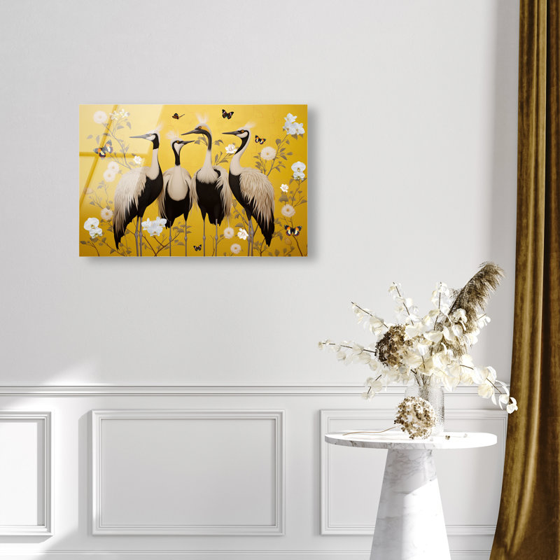 Yellow Crested Cranes Canvas Animals Print by Oliver Gal, 10"H x 15"W, High-Gloss Acrylic Print
