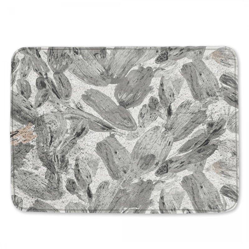 Tapis de bain monochrome à motif de cactus, L 24 po x L 17 po