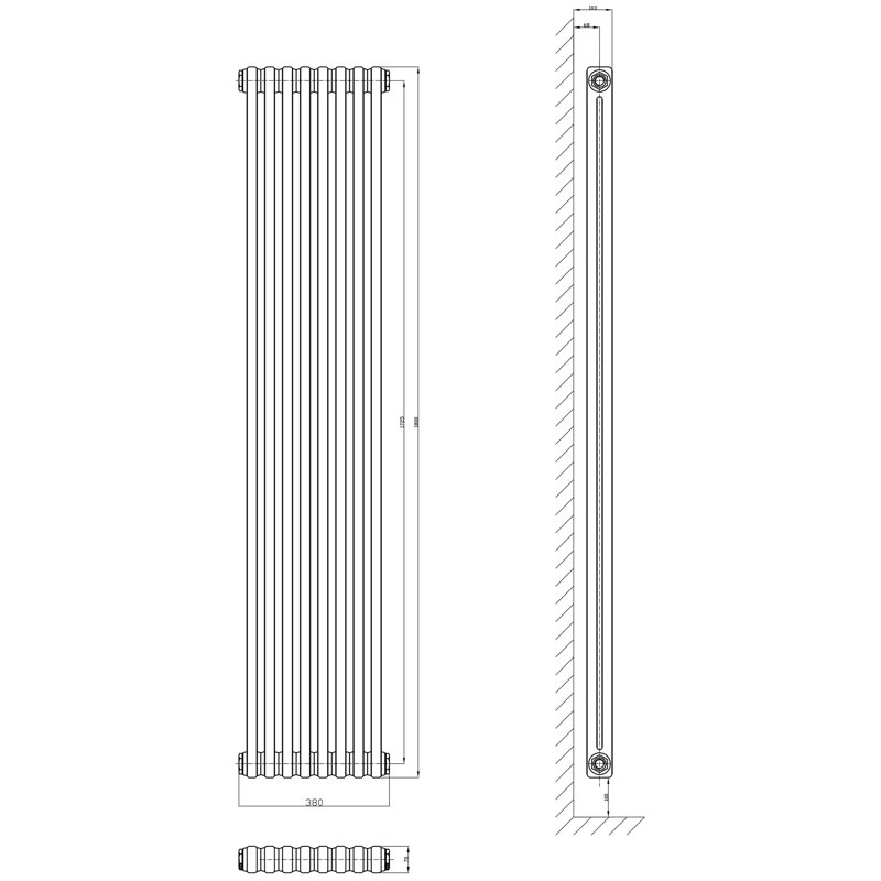 Uxbridge Vertical Traditional Colosseum Radiator, White, 1800mm H x 380mm W x 100mm D