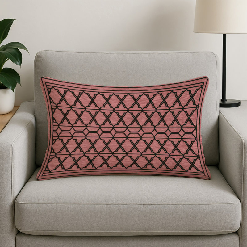 Coussin décoratif intérieur et extérieur beige Trellis, Treillis brun 380, Rectangle H 18 po x l 25 po