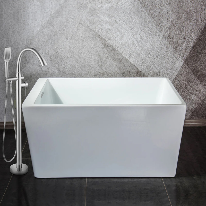 47'' White Acrylic Freestanding Rectangular Soaking Bathtub