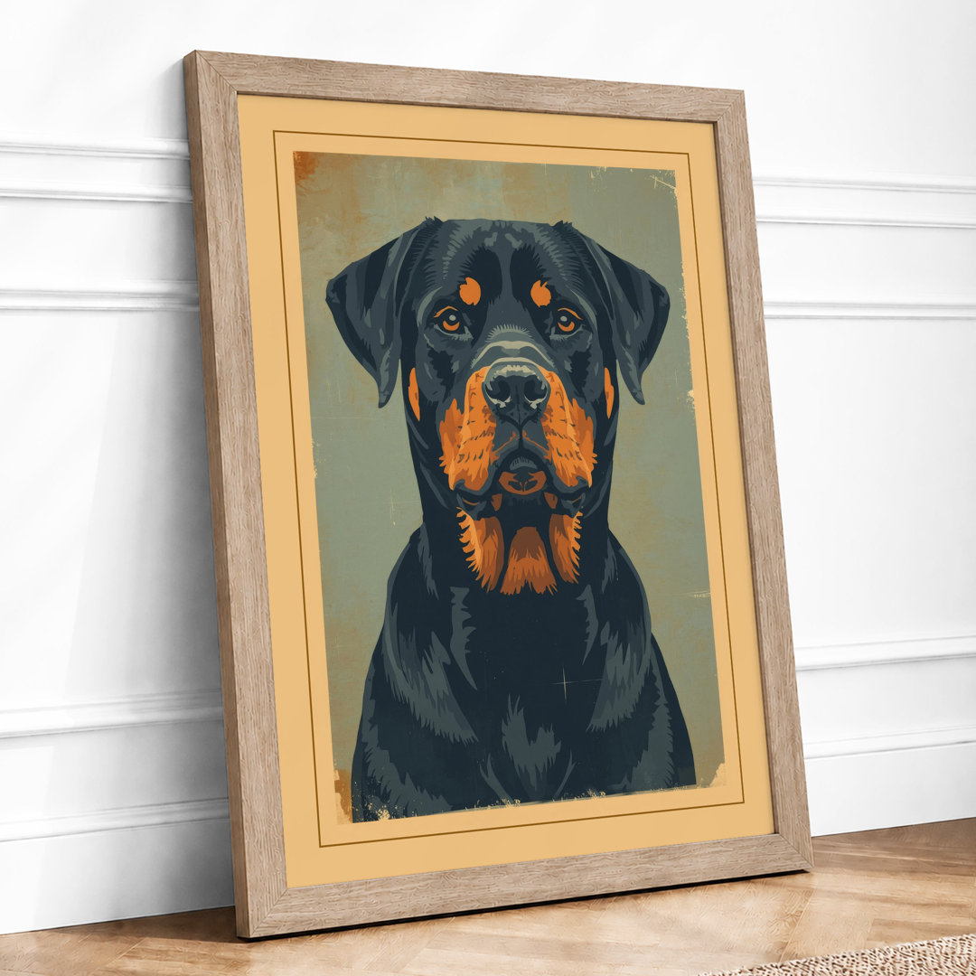 Rottweiler Portrait Rustic - Framed Print