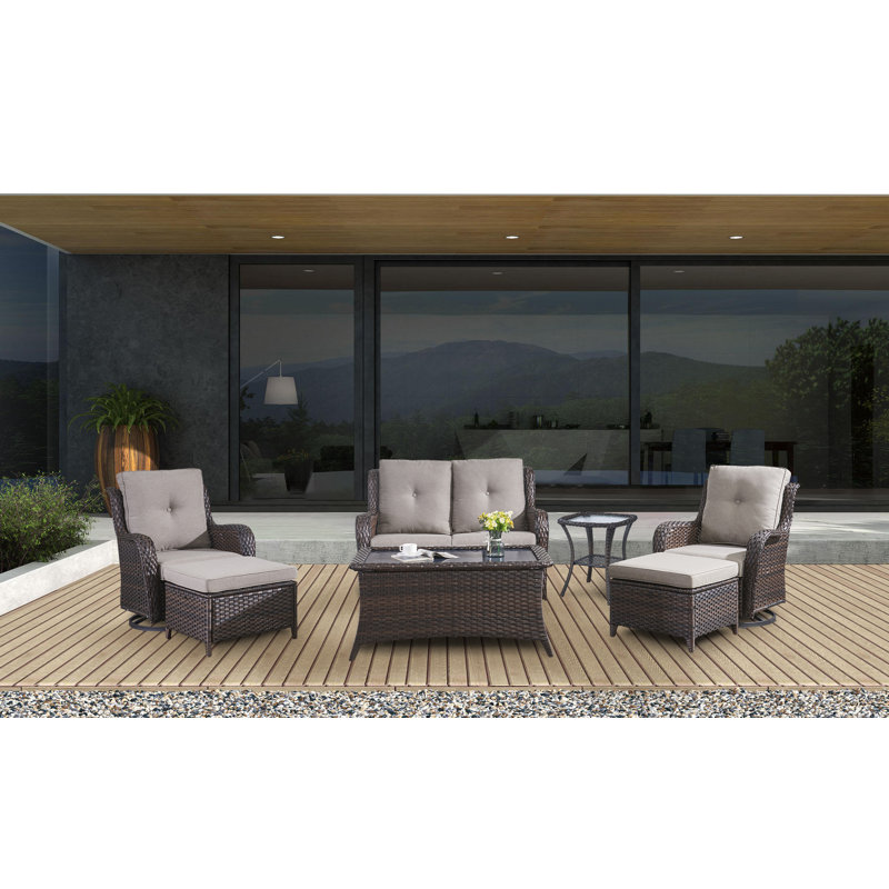 Bonia Wicker 4 - Person Patio Conversation Set with Cushions, Brown, Gray
