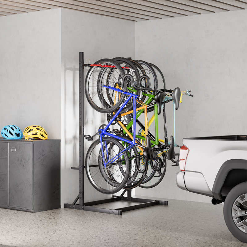 Support à vélos autoportant robuste pour 5 vélos de garage - Capacité de charge de 136 kg - Crochets réglables pour vélos de montagne, de route et à pneus larges (installation sans perçage)