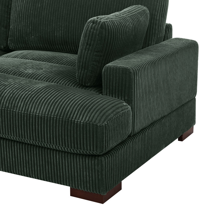 Grand méridienne, velours côtelé foncé, 2 places, deux coussins décoratifs, largeur 114 cm, poids 82 kg, montage facile - assise en velours côtelé avec espace, installation simple