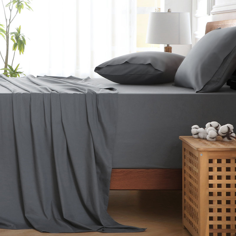 400-Thread Count Solid Color 100% Cotton Extra Deep Pocket Sheet Set - Fits Mattresses Up to 20 Inches, Gray