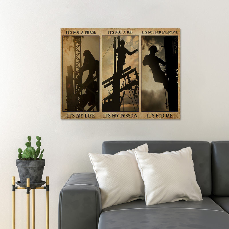 «A Electrician Fixing Electricity - It's Not A Phase It's My Life It's Not A Hobby It's My Passion It's Not For Chacun It's For Me», reproduction d'art rectangulaire sur toile tendue 1 pièce
