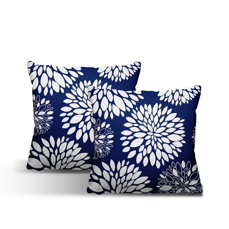 Floral Outdoor Reversible Throw Pillow, 17W" x 17H", Navy Blue
