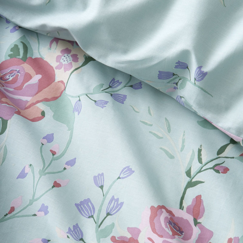 ROSE GARDEN Cotton Blend Floral Duvet Cover Set with Pillowcases Included, Blue, Single Duvet Cover + 1 Standard Pillowcase