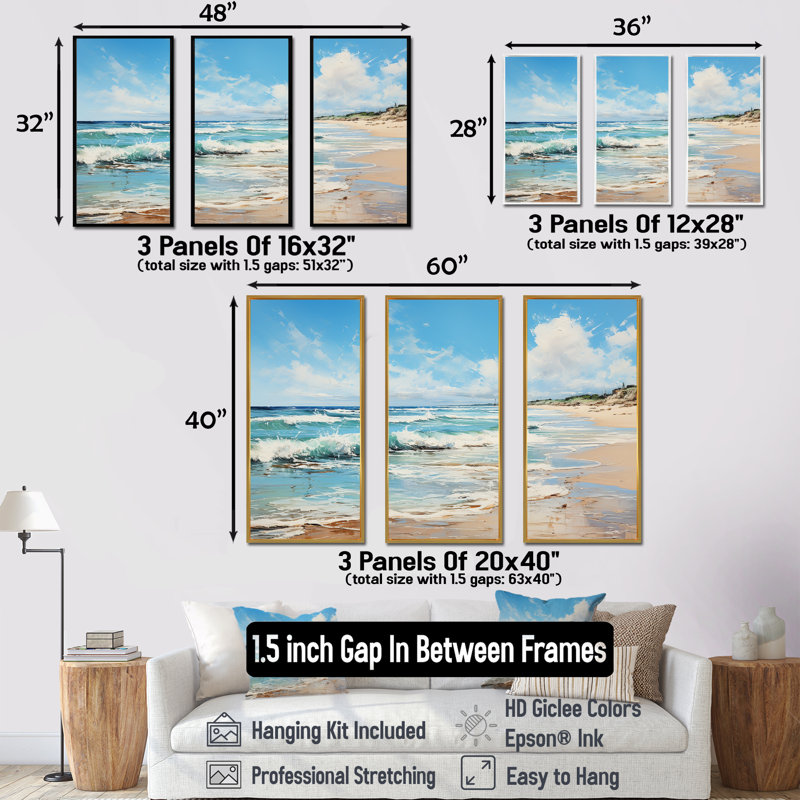 «Abstract Soft Tone Beach Horizons», ensemble d'art sur toile de plage, H 28 po x l 36 po x P 1 po, Cadre flottant noir