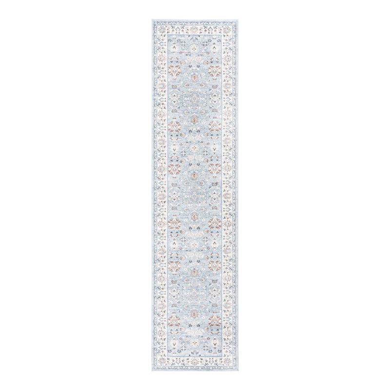 Tapis bleu turquoise à motif floral Arends, Tapis de couloir 3 pi 1 po x 13 pi 1 po