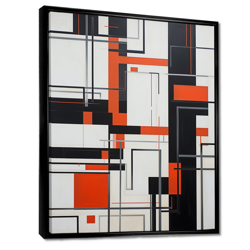 Art moderne mural géométrique modernisé, H 20 po x l 12 po x P 1 po, Toile avec cadre flottant noir