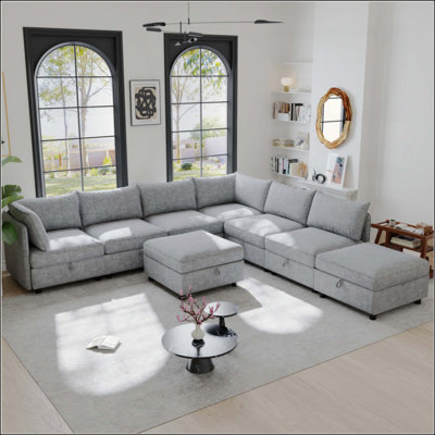 Modular Sectional Sofa, Convertible Sofa Seat With Storage, Sleeper Sectional Sofa Set, Fabric Flexible Modular Combinations For Living Room