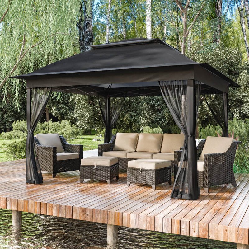 Pavillon de jardin portatif en métal de l 11 pi x P 11 pi, Noir