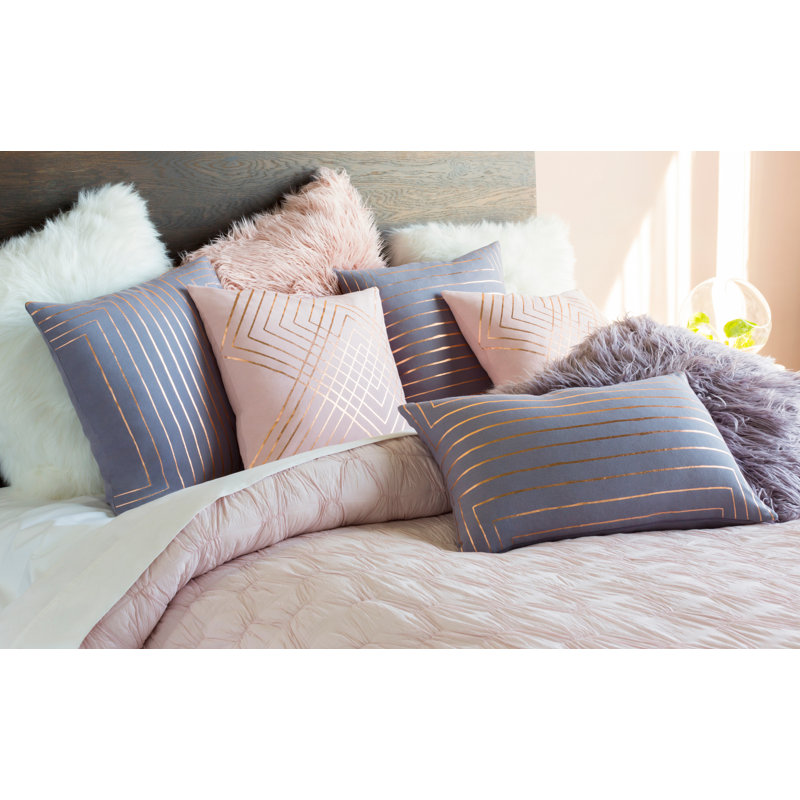 Crescent Striped Cotton Throw Pillow, Gray, 22" x 22", Pillow Cover Only