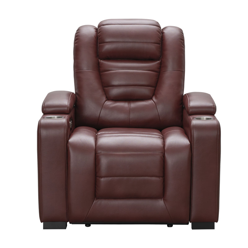 Siège de cinéma inclinable électrique en cuir véritable de 39 po de largeur avec porte-gobelet Ketcha, Cuir véritable rouge