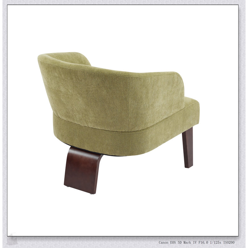 Modern Accent Chair With Round Back & Wooden Legs - Mid-Century Inspired Lounge Chair For Living Room, Bedroom, Or Office - Soft Fabric Upholstery