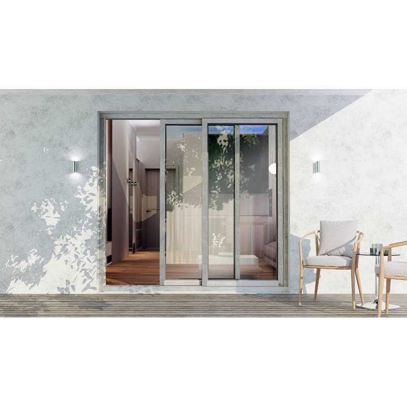 Portes extérieures coulissantes en métal-plastique pour patio / Porte patio 8166 frêne gris droit 64 "x 80" / Porte de dérivation en verre trempé transparent