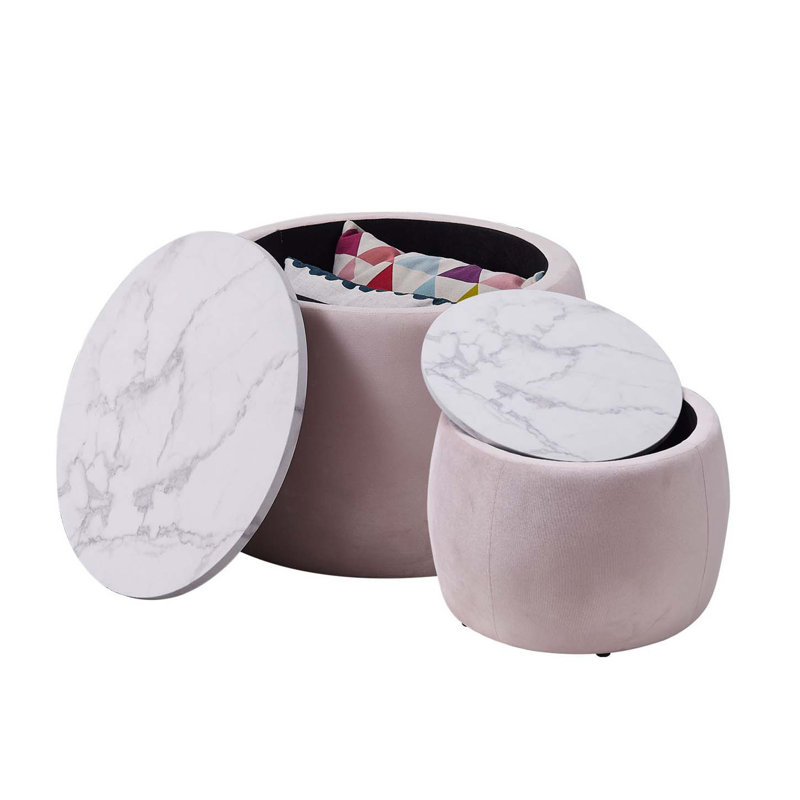 Ysabelle Storage Round Accent Side Tables, Pink, White