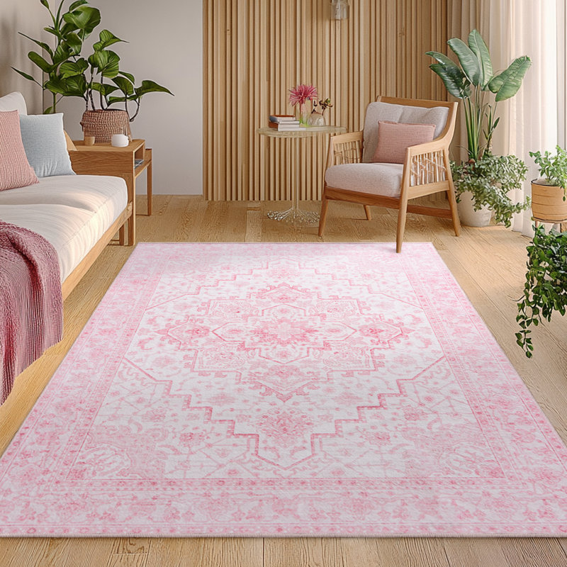 4x6ft Machine-washable Carpet, Cashmere-Look Rug with Non-Slip Backing and Durable Edging, Bohemian Style Rug Suitable for Living Room, Bedroom, Dining Room
