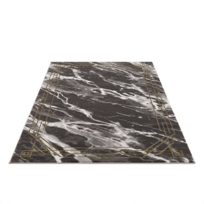 Orren Ellis moderne motif de marbre minimaliste abstrait gris rustique gris anthracite tapis bord doré salon chambre tapis tapis 3 x 5 3 x 10 4 x 6 5 x 8 6 x 9 8 x 10 9 x 12