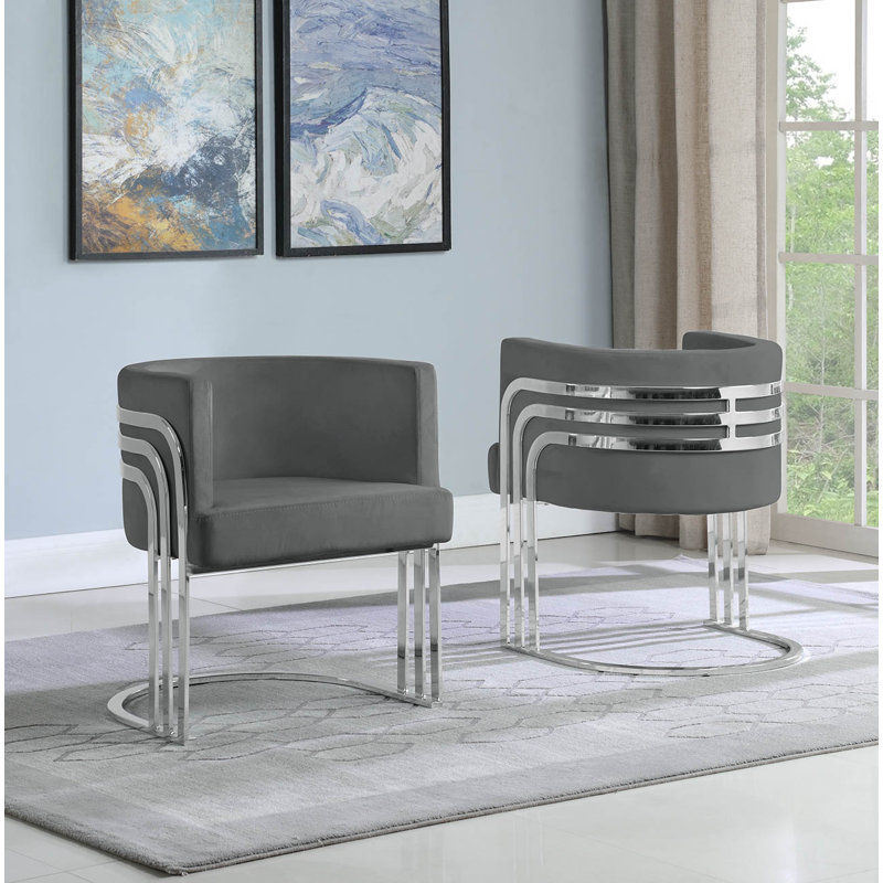 25'' Wide Velvet Barrel Single Chair, Gray, Silver