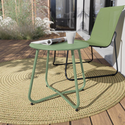 Ebern Designs Steel Patio Side Table, Weather Resistant Outdoor Round End Table