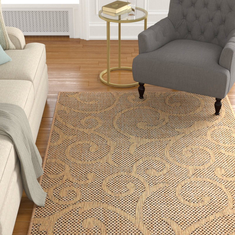 Tapis d'intérieur / extérieur brun clair Pizano, Rectangle 6 pi 1 po x 9 pi