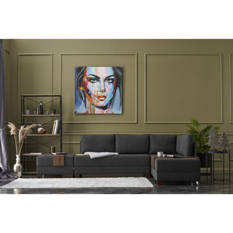 Canapé modulaire 4 pièces Highlawn, 100 % coton gris, Face à la gauche