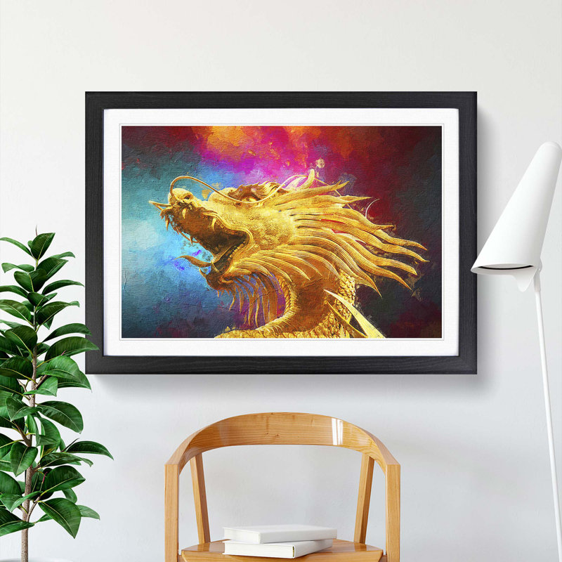 Oriental Dragon - Framed Print, 36cm H x 48cm W x 2cm D, Black Framed