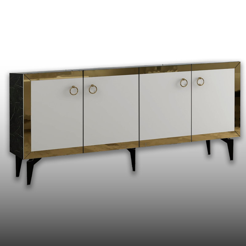 Console rectangulaire de 59 po de largeur avec bande réfléchissante, Blanc / or
