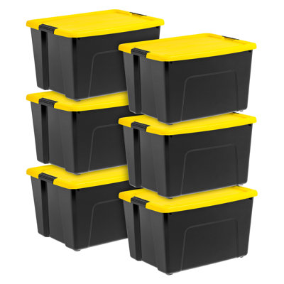IRIS 60 Qt./15 Gal. Plastic Storage Boxes with Latching Lids in Black and Yellow