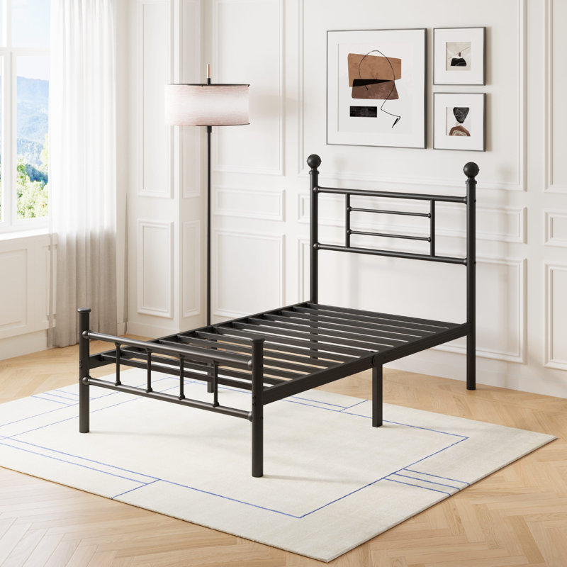 Base de lit plateforme 42 po avec tête de lit, style contemporain, minimaliste, capacité de charge élevée, pas de sommier tapissier nécessaire, pas de vacillement