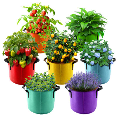 Sacs de culture en tissu de 5 gallons (paquet de 7 couleurs variées) avec poignées pour pommes de terre, fleurs et légumes