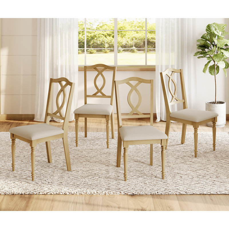 Set Of 4 Dining Chairs With Cross-Back & Upholstered Seat, Oak, 4