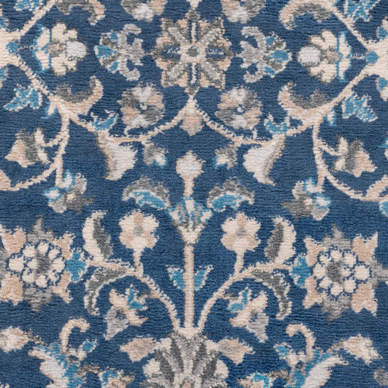 Tapis oriental bleu foncé / crème Anmie, Rectangle 5 pi x 7 pi