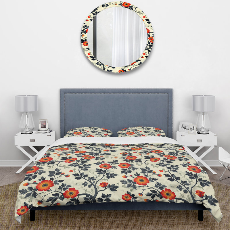 Ensemble de housse de couette floral rouge délicat floral rouge I, Housse de couette très grand + 2 taies décorativ