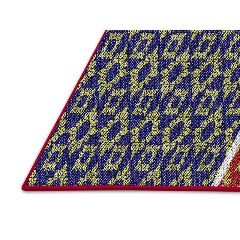 Tapis rouge/bleu/jaune tissé à la machine, Rectangle 8 pi x 10 pi
