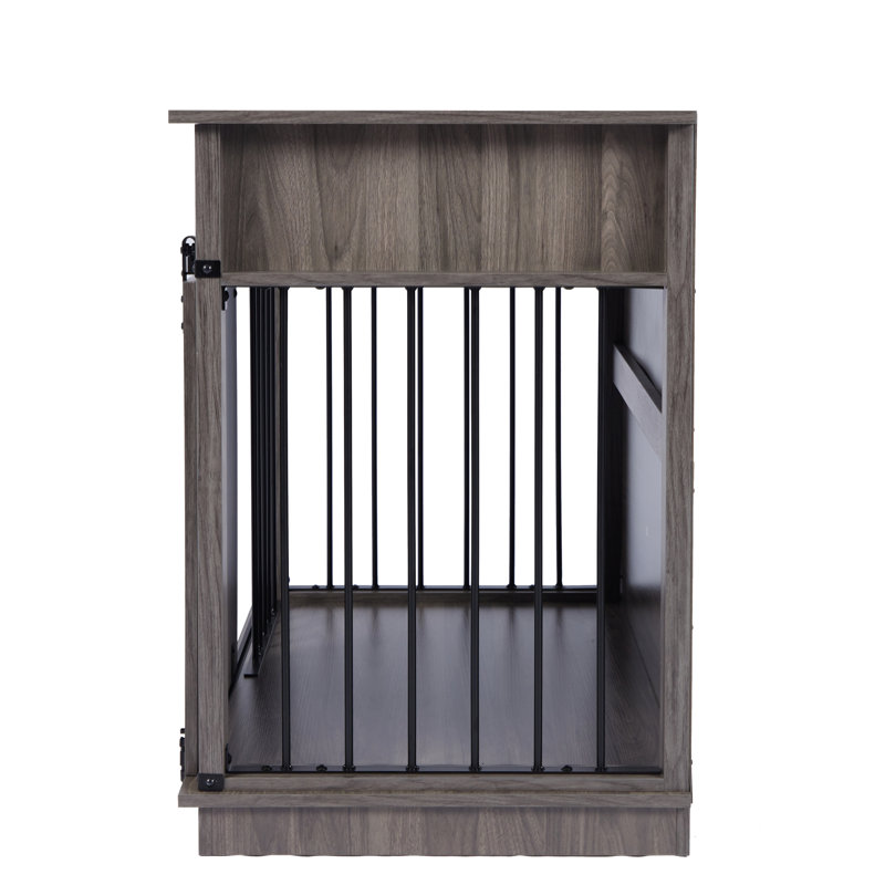 Cage pour animaux beige et brun avec deux compartiments pour canines moyennes - + panneau de particules et cage en acier inoxydable pour chiens à deux compartiments, structure stable en acier