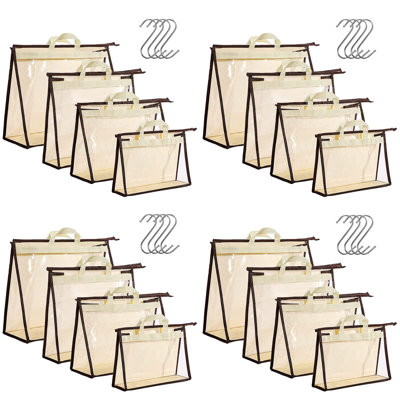 16 Pack Clear Handbag Storage Organizer And 16 Stainless Steel S-Hooks Anti-Dust Purse Storage Bags