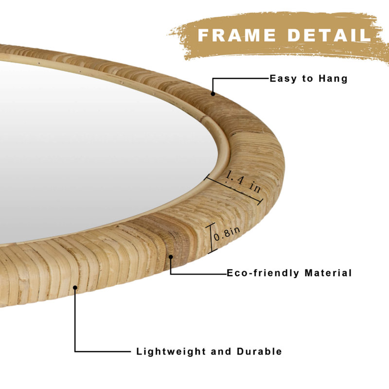 Handmade Rattan Framed Wall Mirror, Rustic Farmhouse Style Decorative Mirror, Boho Chic Design, Ideal For The Living Room, Bedroom, Bathroom And Fireplace, Arch