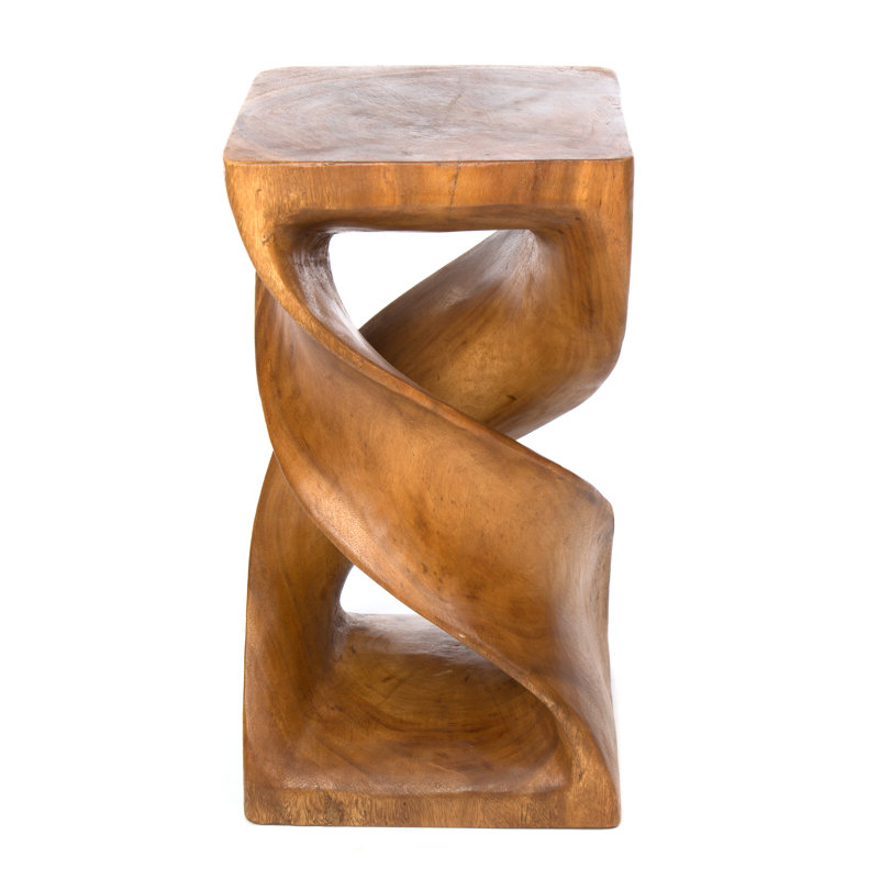 Double Twist Solid Wood Accent Stool, Waxed