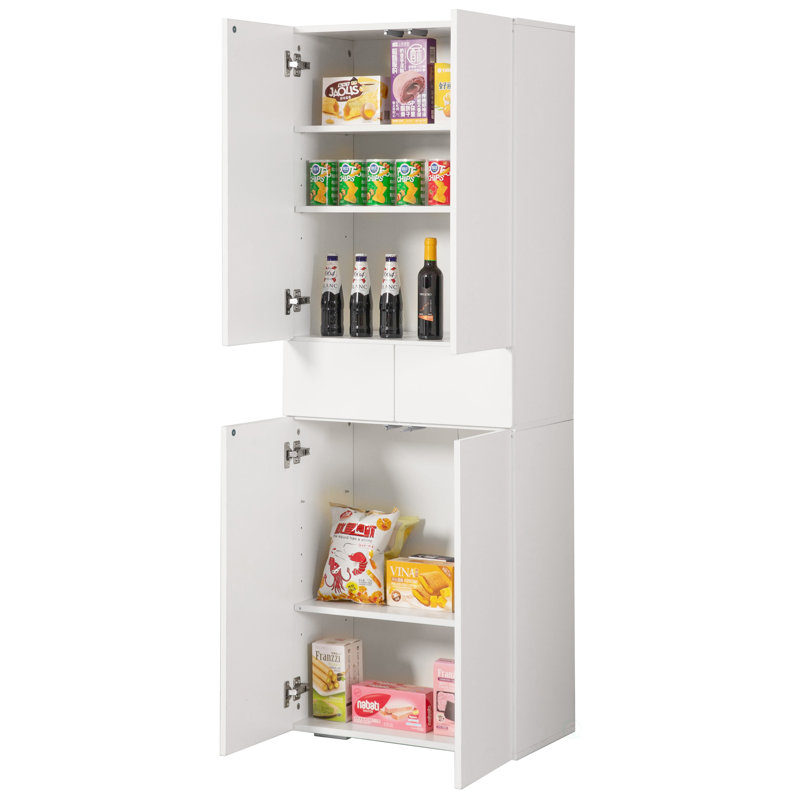 Armoire de cuisine multifonctionnelle de 66 pouces avec 4 portes, 3 tablettes réglables, 2 armoires et 1 tiroir Jassi, Blanc