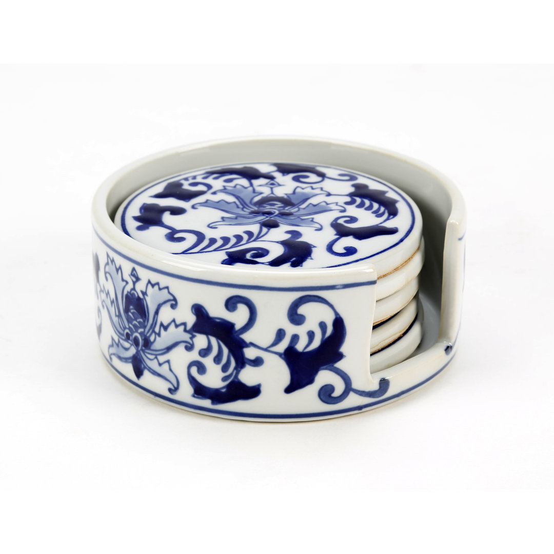 Floral Coaster Set with Holder AA Importing