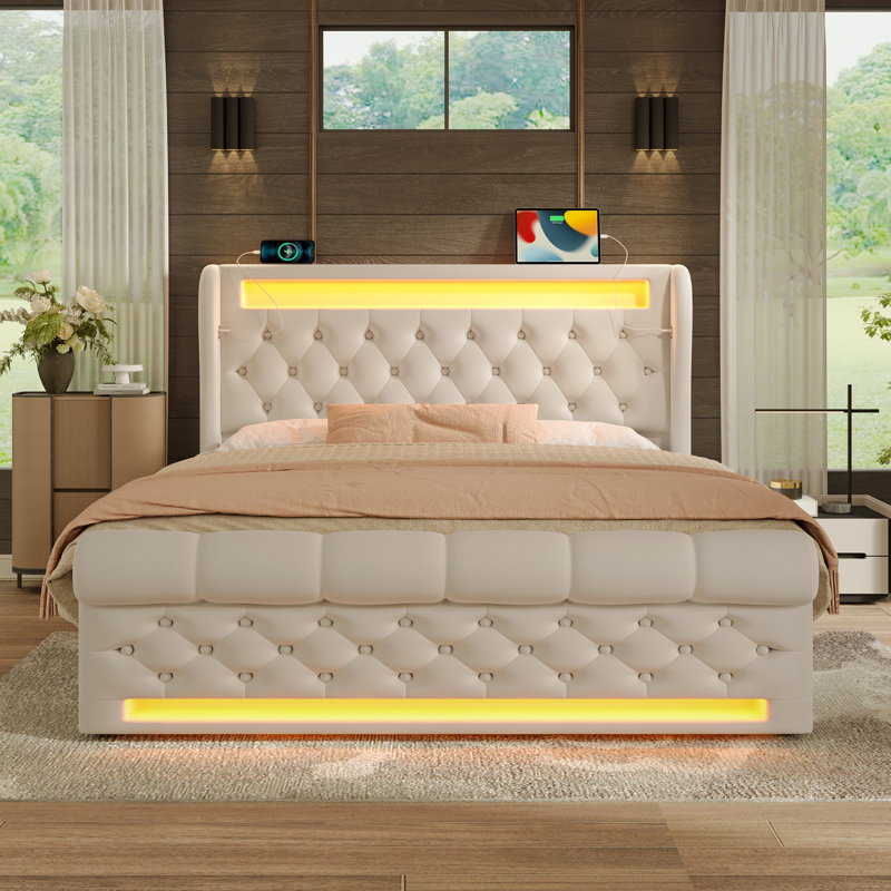Upholstered Ottoman Storage Bed, European Kingsize (160 x 200cm), Beige