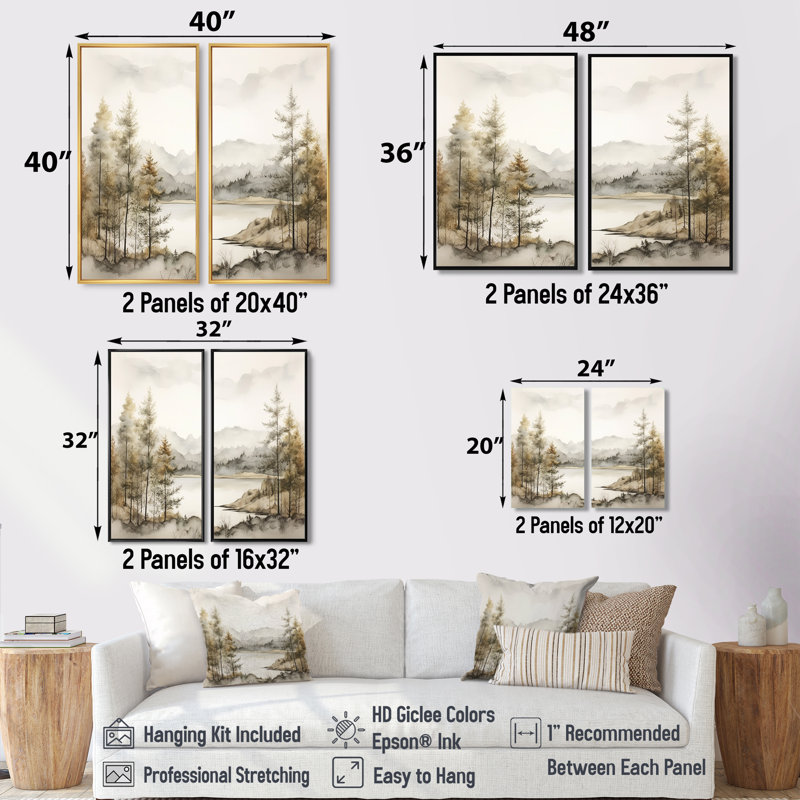 Paysage moderne scandinave silencieux III - Paysages, décoration murale moderne-scandinave, H 36 po x l 48 po, Argent argent