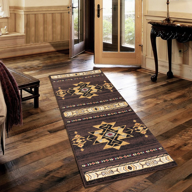Tapis brun de 7 pi 10 po X 3 po. Tribes Gcyls4005, polypropylène, teinté, pour les ménages dynamiques, fabriqué en brun Turquie, 100% vie active,