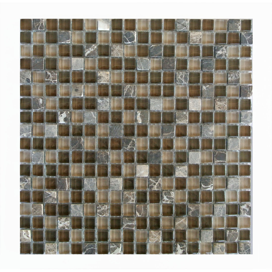 Quartz 0.63" x 0.63" Natural Stone/Glass Grid Mosaic Wall & Floor Tile Abolos 