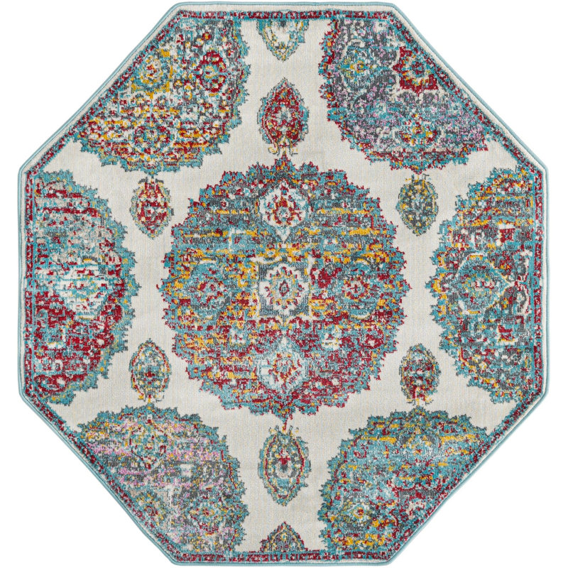 Floral Indoor Rug, Octagon 4'