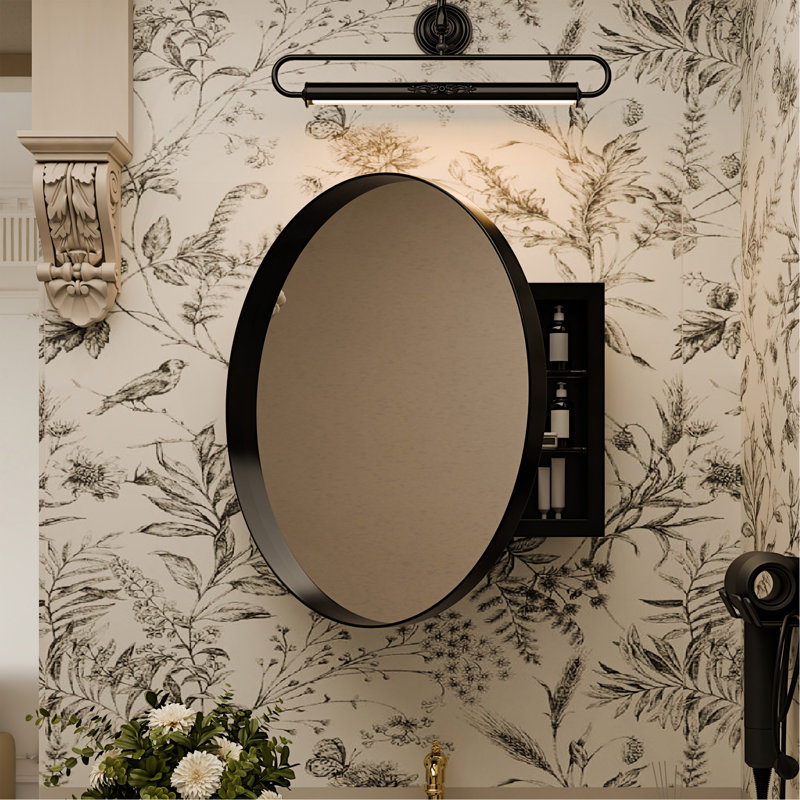 Armoire à pharmacie 23,6 pouces à fixation en surface avec miroir et tablettes réglables, Noir